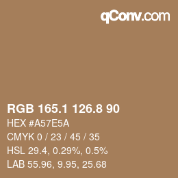 Color code: RGB 165.1 126.8 90 | qconv.com