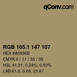 カラーコード: RGB 165.1 147 107 | qconv.com