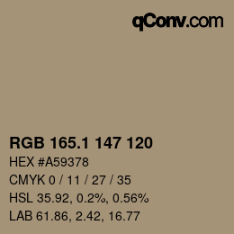 カラーコード: RGB 165.1 147 120 | qconv.com