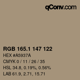 カラーコード: RGB 165.1 147 122 | qconv.com