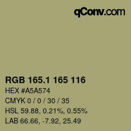 カラーコード: RGB 165.1 165 116 | qconv.com