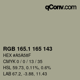 カラーコード: RGB 165.1 165 143 | qconv.com