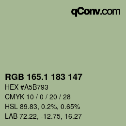 カラーコード: RGB 165.1 183 147 | qconv.com