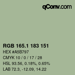カラーコード: RGB 165.1 183 151 | qconv.com