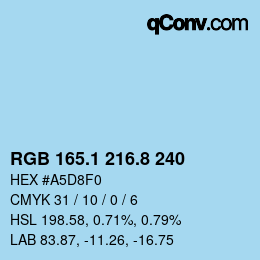 Color code: RGB 165.1 216.8 240 | qconv.com