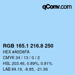 Color code: RGB 165.1 216.8 250 | qconv.com