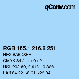 Color code: RGB 165.1 216.8 251 | qconv.com