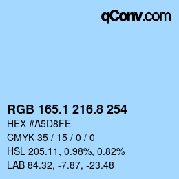 Color code: RGB 165.1 216.8 254 | qconv.com