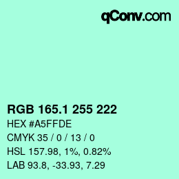 カラーコード: RGB 165.1 255 222 | qconv.com