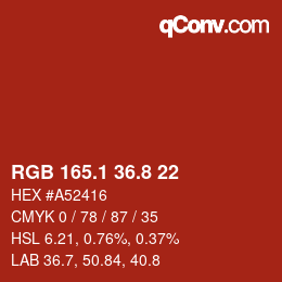 カラーコード: RGB 165.1 36.8 22 | qconv.com