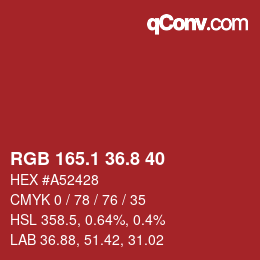 カラーコード: RGB 165.1 36.8 40 | qconv.com