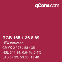 カラーコード: RGB 165.1 36.8 69 | qconv.com