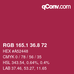 カラーコード: RGB 165.1 36.8 72 | qconv.com