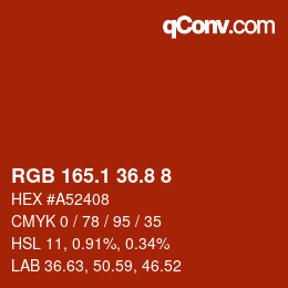 Color code: RGB 165.1 36.8 8 | qconv.com