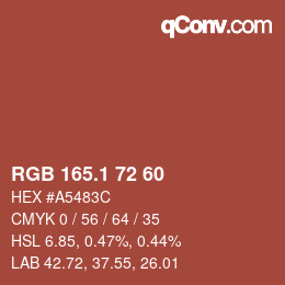 カラーコード: RGB 165.1 72 60 | qconv.com