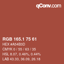 カラーコード: RGB 165.1 75 61 | qconv.com