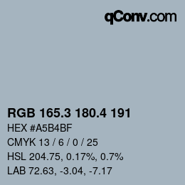 カラーコード: RGB 165.3 180.4 191 | qconv.com