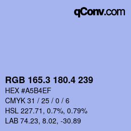カラーコード: RGB 165.3 180.4 239 | qconv.com