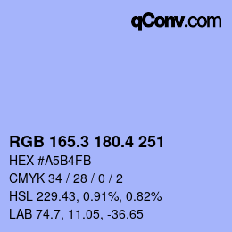 カラーコード: RGB 165.3 180.4 251 | qconv.com