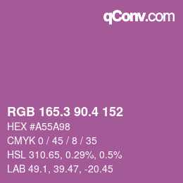 カラーコード: RGB 165.3 90.4 152 | qconv.com
