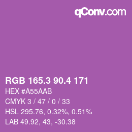カラーコード: RGB 165.3 90.4 171 | qconv.com