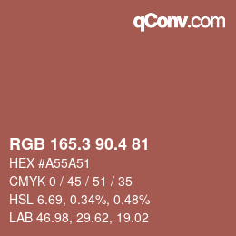 カラーコード: RGB 165.3 90.4 81 | qconv.com