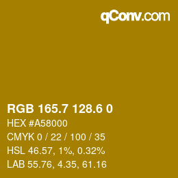 カラーコード: RGB 165.7 128.6 0 | qconv.com