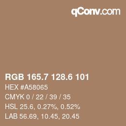 カラーコード: RGB 165.7 128.6 101 | qconv.com