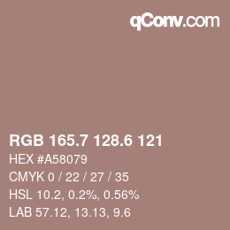 カラーコード: RGB 165.7 128.6 121 | qconv.com