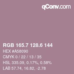 カラーコード: RGB 165.7 128.6 144 | qconv.com