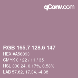 カラーコード: RGB 165.7 128.6 147 | qconv.com
