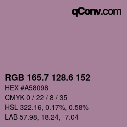 カラーコード: RGB 165.7 128.6 152 | qconv.com