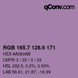 カラーコード: RGB 165.7 128.6 171 | qconv.com