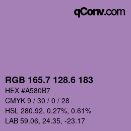カラーコード: RGB 165.7 128.6 183 | qconv.com
