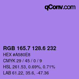 カラーコード: RGB 165.7 128.6 232 | qconv.com