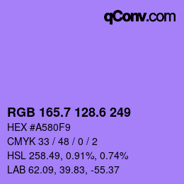 カラーコード: RGB 165.7 128.6 249 | qconv.com