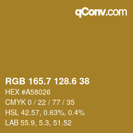 カラーコード: RGB 165.7 128.6 38 | qconv.com