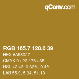 カラーコード: RGB 165.7 128.6 39 | qconv.com