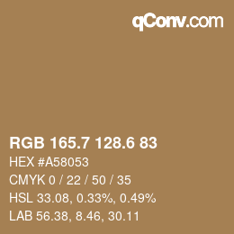 カラーコード: RGB 165.7 128.6 83 | qconv.com