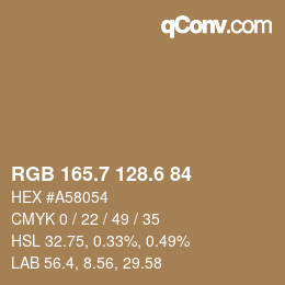 カラーコード: RGB 165.7 128.6 84 | qconv.com