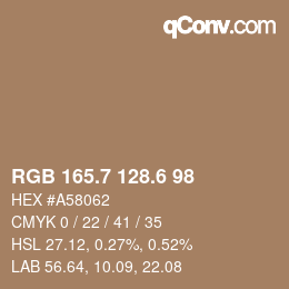 カラーコード: RGB 165.7 128.6 98 | qconv.com