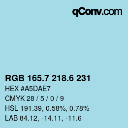 カラーコード: RGB 165.7 218.6 231 | qconv.com