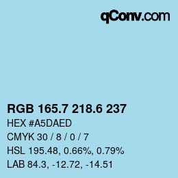 カラーコード: RGB 165.7 218.6 237 | qconv.com