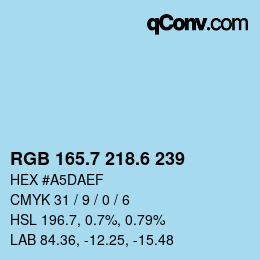 カラーコード: RGB 165.7 218.6 239 | qconv.com