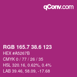 カラーコード: RGB 165.7 38.6 123 | qconv.com