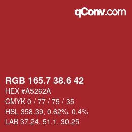 カラーコード: RGB 165.7 38.6 42 | qconv.com