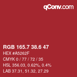カラーコード: RGB 165.7 38.6 47 | qconv.com