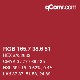 カラーコード: RGB 165.7 38.6 51 | qconv.com