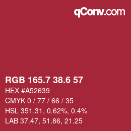 カラーコード: RGB 165.7 38.6 57 | qconv.com
