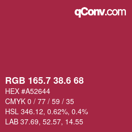 カラーコード: RGB 165.7 38.6 68 | qconv.com